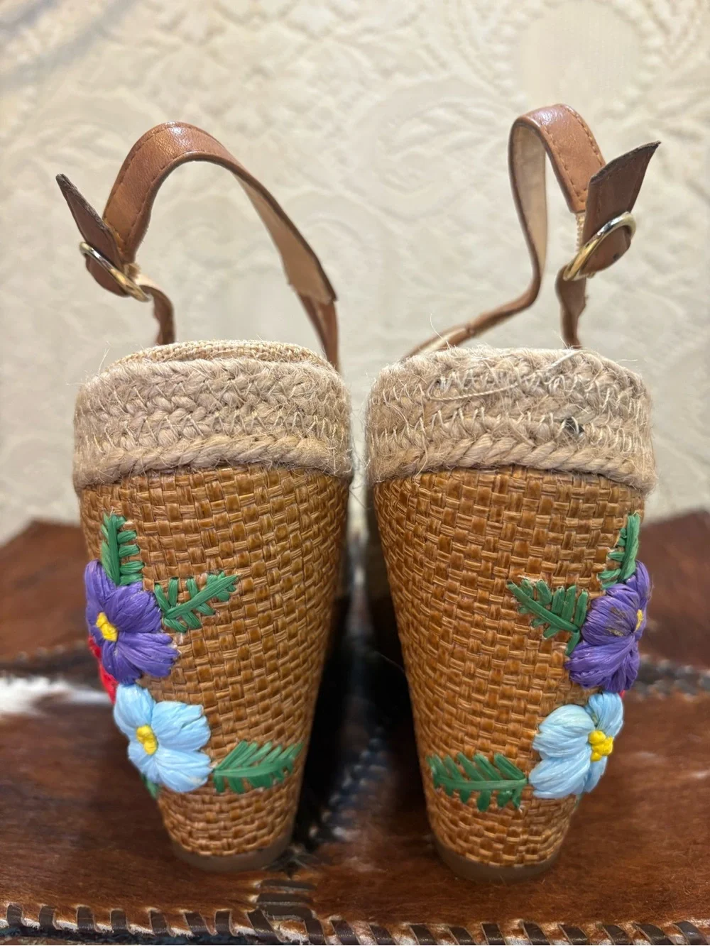 Woven Espadrille Wedge Sandals with Multicolor Floral Embroidery - Women - Picture 5 of 9
